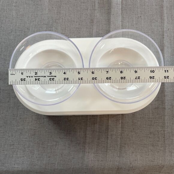 Little Treasures Pet Bowl by Tengous Raised Double Bowl White Plastic w/ Storage - Picture 8 of 9